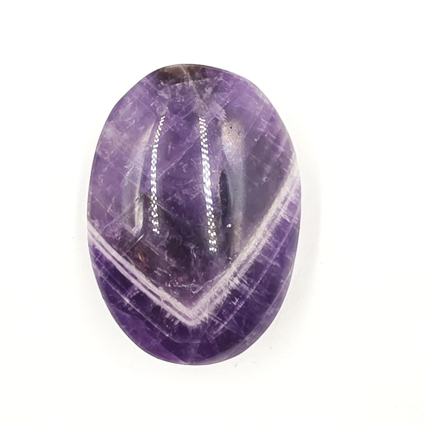 Dream Amethyst (Chevron) Palm Stone with rainbow flash – Intuition, Calm & Spiritual Clarity Crystal, 110g
