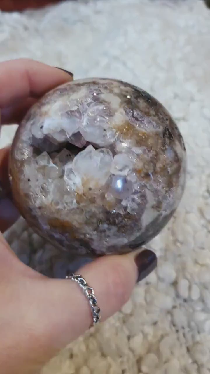 Stunning Pink Amethyst Sphere with sparkly druzy / Pink Amethyst Sphere - 76mm