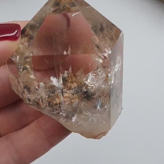 High Grade Garden Quartz Tower with stand /Lodolite Quartz Point / Garden Quartz Freeform & Stand / Meditation Crystal - 125g