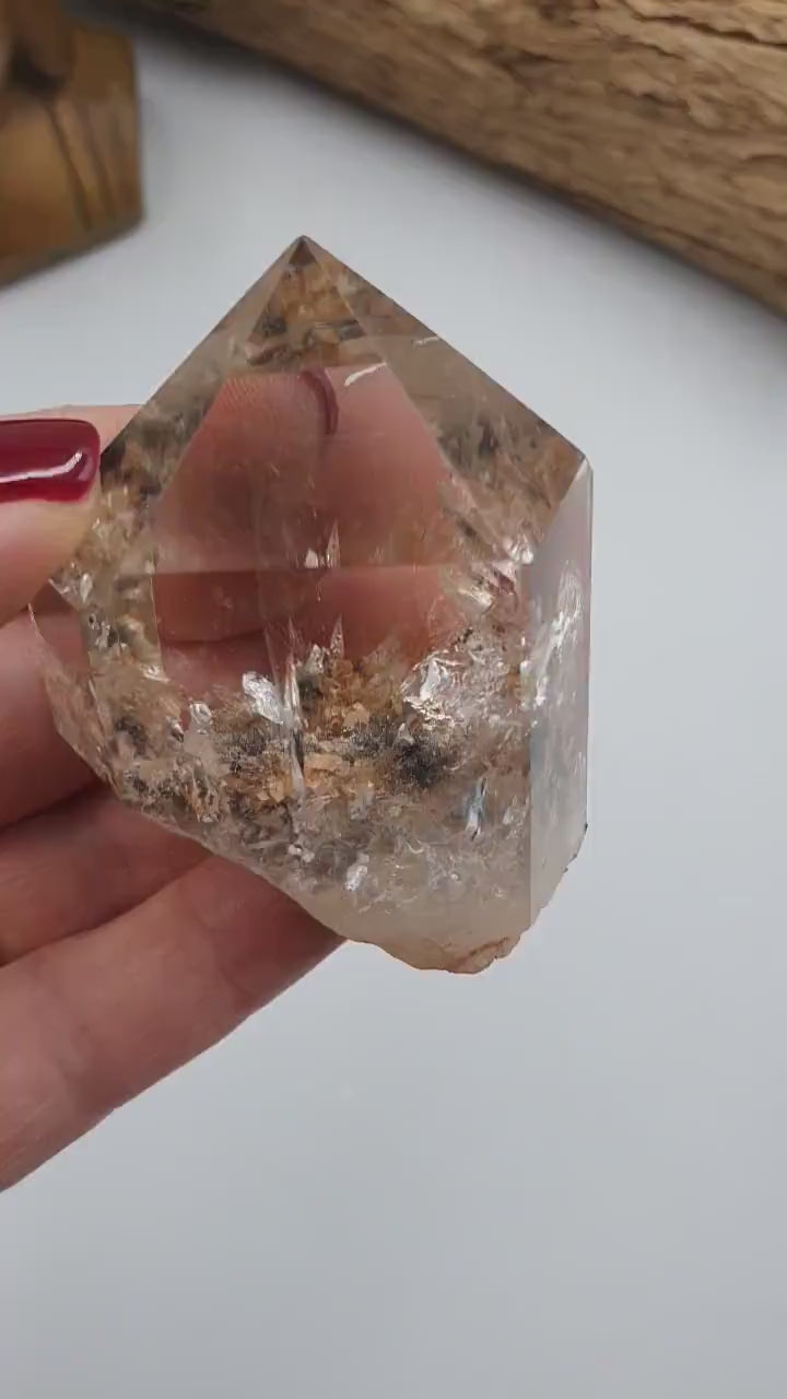 High Grade Garden Quartz Tower with stand /Lodolite Quartz Point / Garden Quartz Freeform & Stand / Meditation Crystal - 125g