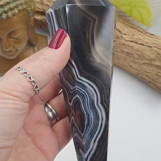 Large Beautiful Black Banded Agate Sceptre / Black Striped Agate Wand / Agate Healing Tool - 435g