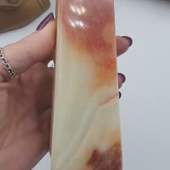 Peach Calcite Tower / Peach Calcite Banded Tower / Banded Calcite Obelisk / Crystal Healing Tower - 691g