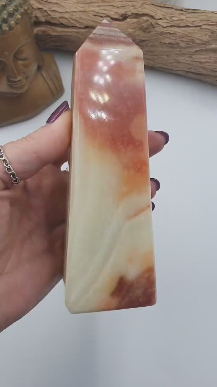 Peach Calcite Tower / Peach Calcite Banded Tower / Banded Calcite Obelisk / Crystal Healing Tower - 691g