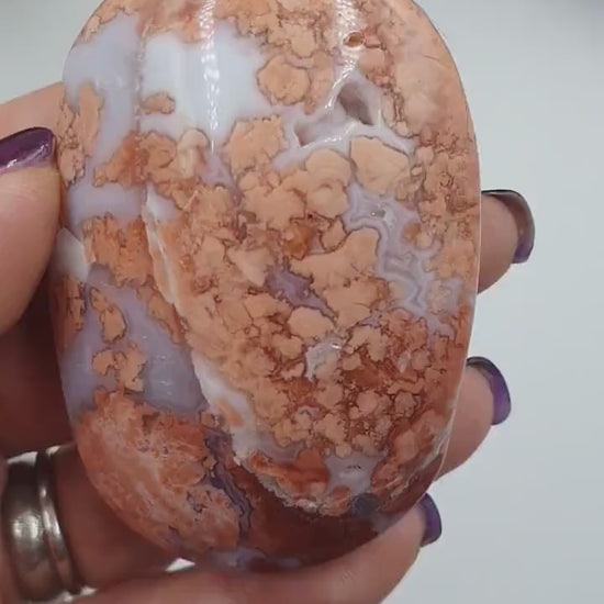 Beautiful Large Pink Agate Palm / Pink Agate Palm Stone / Meditation Palm - 118g