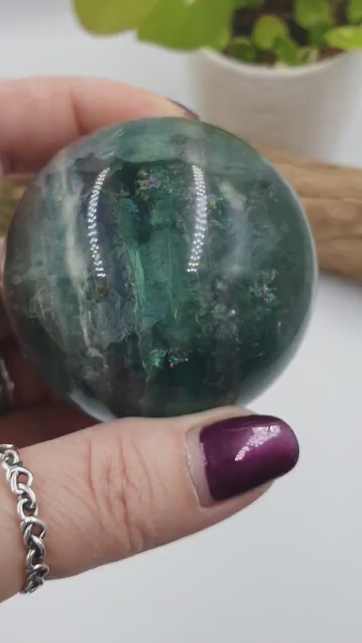 Beautiful Green Fluorite Sphere with rainbow flashes / Green Fluorite Sphere / Green Fluorite Orb -58mm
