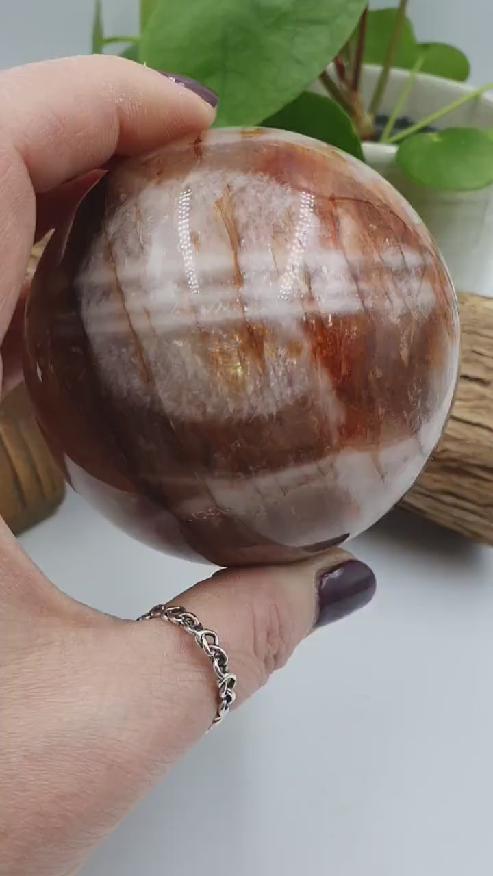 High Grade Large Fire Quartz Sphere/ Hematoid Quartz Sphere / Fire Quartz with Rainbows Sphere - 78mm