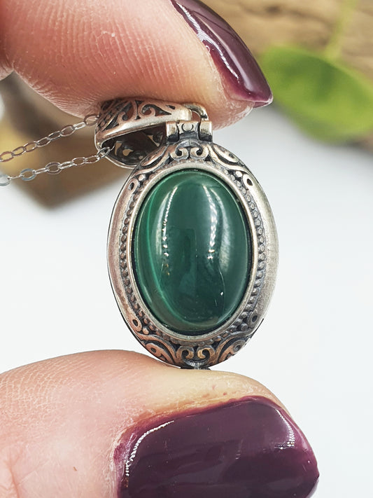 Malachite Locket Pendant (Sterling Silver)