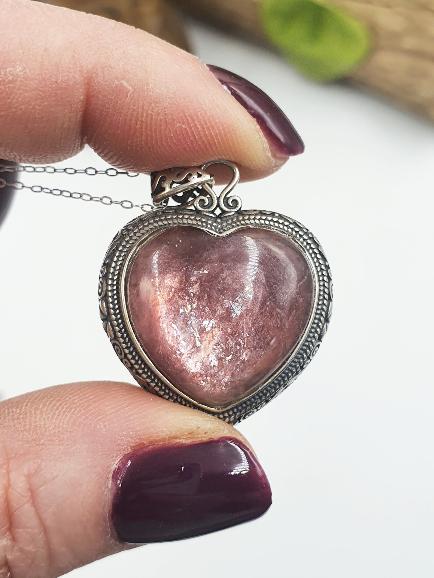 Purple Mica Heart Pendant (Sterling Silver)