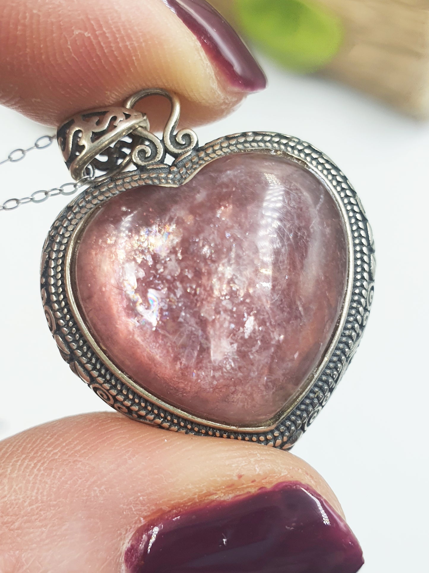 Purple Mica Heart Pendant (Sterling Silver)