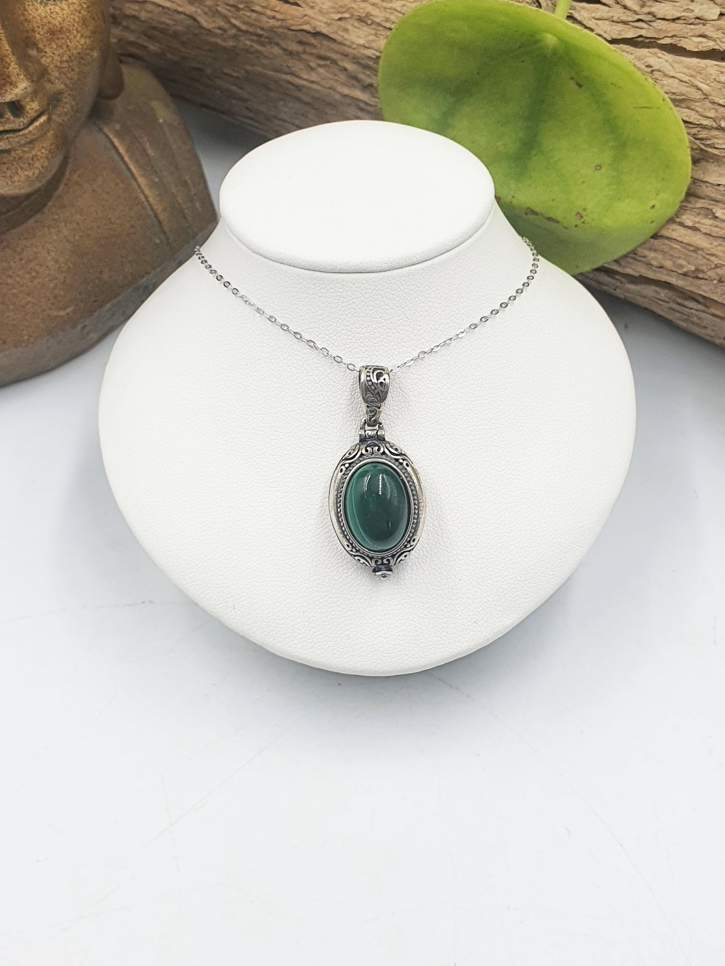 Malachite Locket Pendant (Sterling Silver)