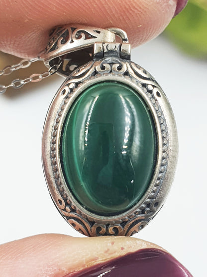 Malachite Locket Pendant (Sterling Silver)