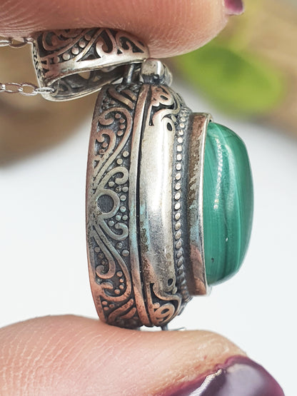 Malachite Locket Pendant (Sterling Silver)